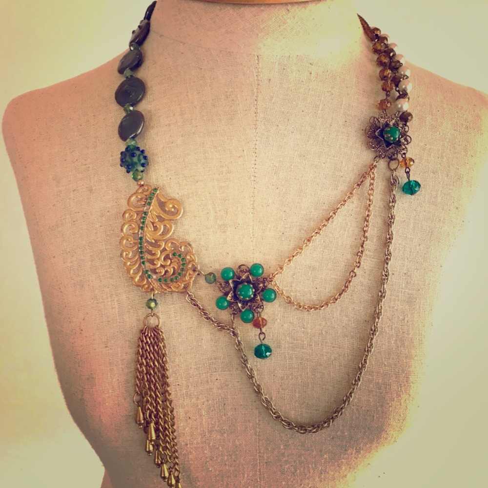 Statement Necklace Handmade Boho Beaded Paisley - Picture 8 of 8